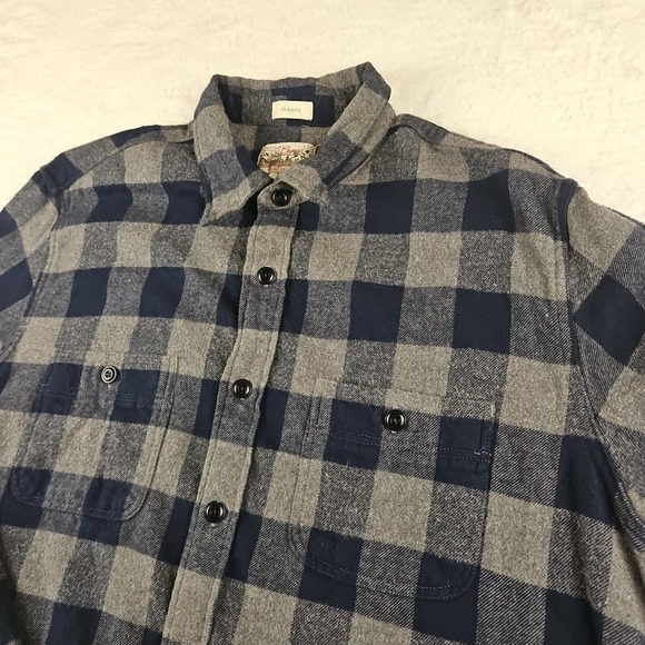 J Crew Midweight‎ Flannel Classic Fit Shirt Black Watch Tartan Mens L Gray/Blue - Picture 1 of 7